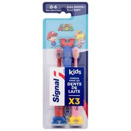 Periuță de dinți copii, Signal Kids Super Mario, set 3 buc, pentru vârsta 0-6 ani