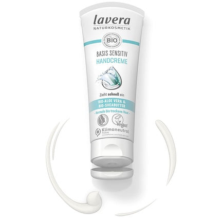 Cremă pentru Mâini Lavera Basis Sensitive cu Aloe Vera și Unt de Shea, 75ml