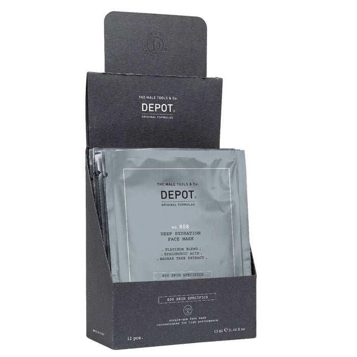 Set măști faciale Depot 800 Skin Specifics No. 808, cu acid hialuronic, hidratante și revitalizante, 12 x 13 ml