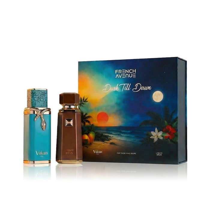 Set French Avenue Dusk Till Dawn: apă de parfum Vulcan Feu, unisex, 100 ml + Liquid Brun, pentru bărbați, 100 ml
