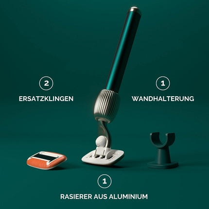 Razor de față, Fler The Razor Starter Set, verde pin, cu 2 lame de rezervă