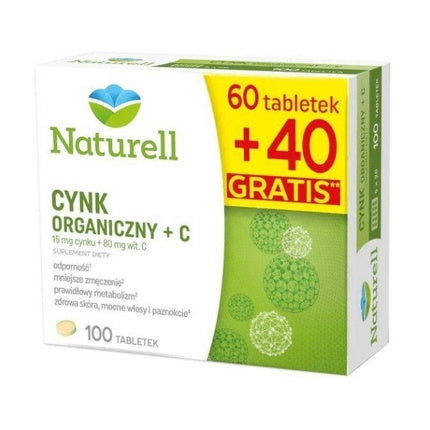Supliment Mineral NatuRéal Organic Zinc + C, 100 Tablete - Verde/Galben