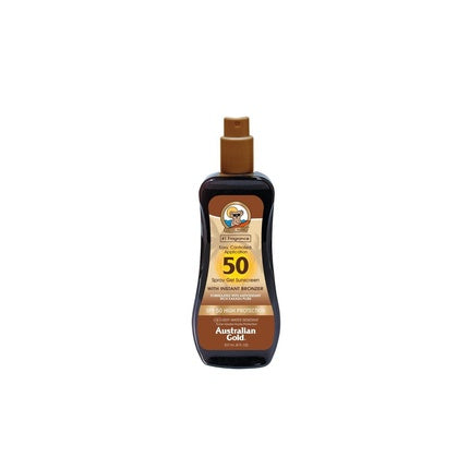 Spray de protecție solară Australian Gold SPF50 cu bronzant instantaneu, gel, 237 ml