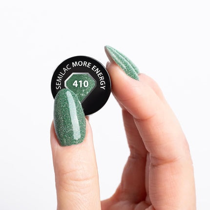 Semilac UV Nail Polish Hybrid 410 More Energy, Culoare verde, Finisaj metalizat, Capacitate 7 ml