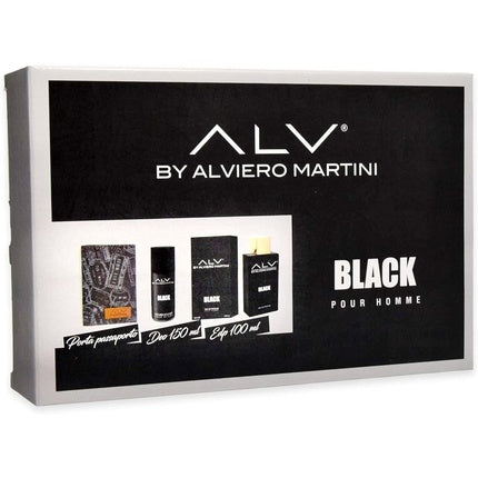Set Cadou ALV By Alviero Martini Black Pour Homme, Parfum 100ml Spray, Deodorant 150ml, Portbani