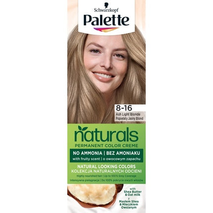 Vopsea de păr permanentă Palette Naturals 8-16 Ash Light Blonde cu Unt de Shea și Lapte de Ovăz