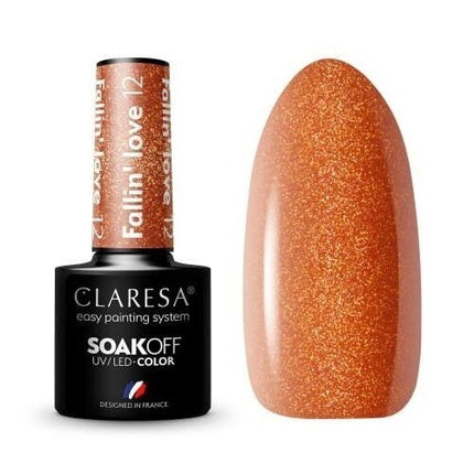 Smălț UV/LED, Claresa Fallin' Love 12, Portocaliu Metalizat cu Efect de Glitter