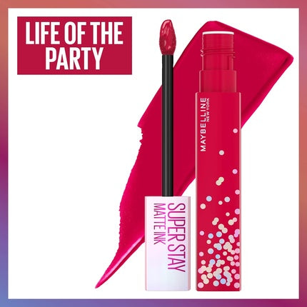 Baton buze lichid, Maybelline New York, Super Stay Matte Ink, Birthday Cake Scented - Roșu cu confetti
