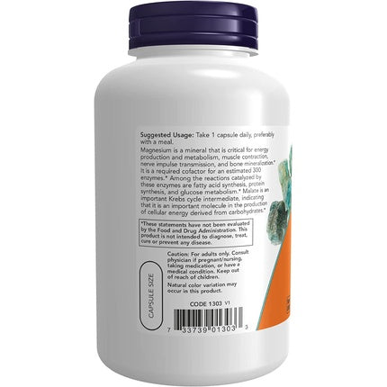 NOW Foods Magnesium Malate, supliment mineral, 180 capsule vegetale, 95 mg