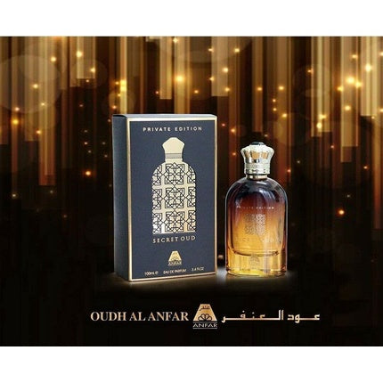 Parfum Secret Oud Private Edition, Anfar, 100ml EDP, sticlă ambrată, dop auriu