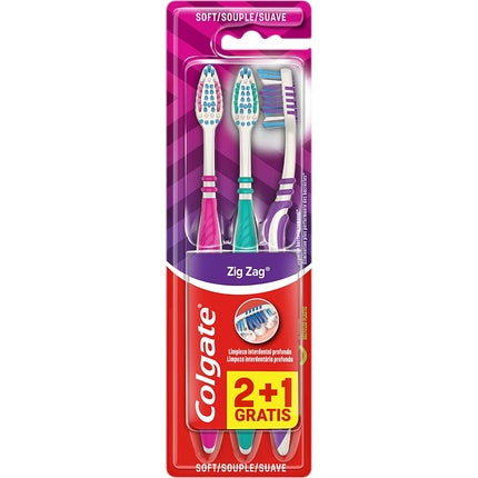 Periuță de dinți Colgate Zig Zag, Soft, 3 bucăți (roz, albastru, alb)