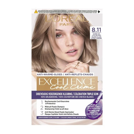 Vopsea de păr, L'Oréal Paris, Excellence Cool Cream 8.11, Blond Ultra Cenușiu