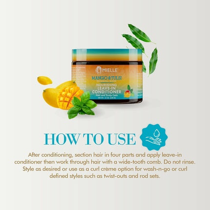 Condiționar Leave-In Mielle Organics Mango & Tulsi pentru păr ondulat și creț