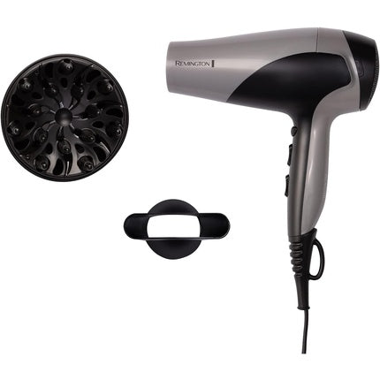 Uscător de păr Remington D3190S cu difuzor și concentrator, 2200W, argintiu/negru