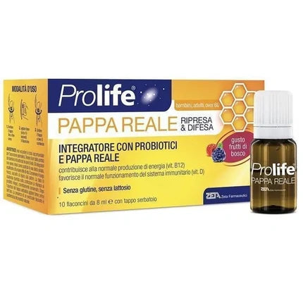 Zeta Farmaceutici Prolife Pappa Reale cu Probiotice, Vitamina B12 și D, 10 Flacoane x 8 ml