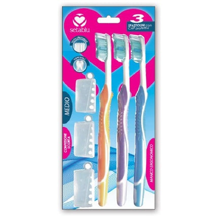Setablu Toothbrush 3 Pack Medium With Cap Triple Force