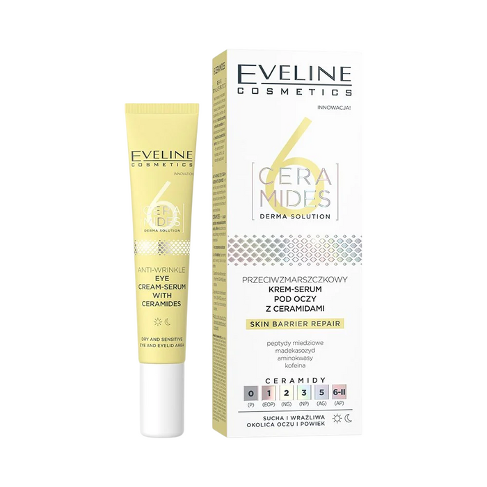 Cremă-serum pentru ochi Eveline Cosmetics 6 Ceramides, antirid, cu ceramide, pentru pielea uscată și sensibilă, 20 ml