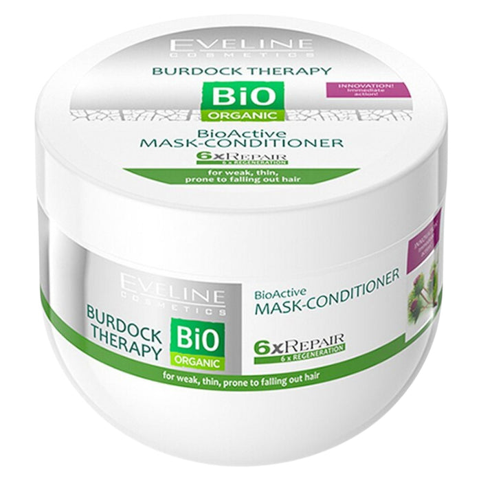 Balsam-mască de păr Eveline Cosmetics Bio Organic Burdock Therapy, reparator, pentru păr slab și subțire, 300 ml, tester