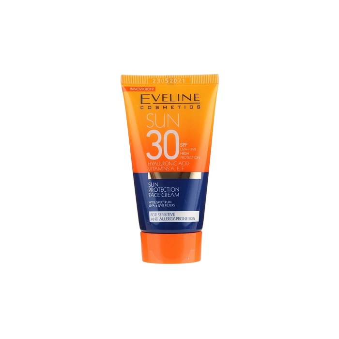 Cremă de față Eveline Cosmetics Sun Protect, SPF 30, cu acid hialuronic, 50 ml