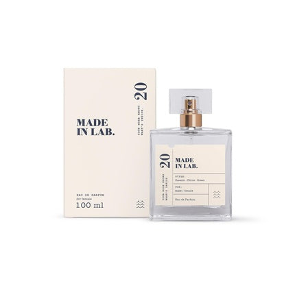Parfum Made In Lab Women's, 20, Eau de Parfum, 100 ml, sticlă transparentă cu dop transparent și atomizer auriu