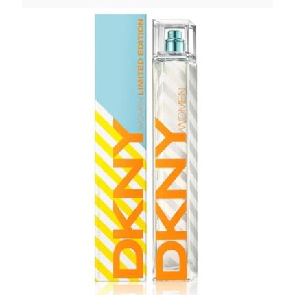 Eau De Toilette DKNY Women Summer 2021, 100ml, Design cu dungi galbene și albastre