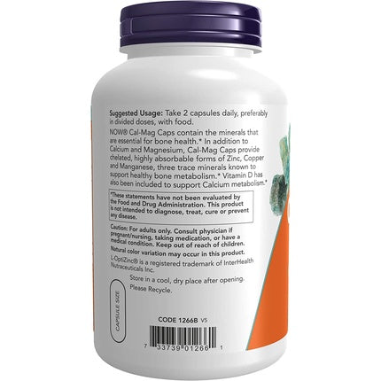 Supliment Alimentar NOW Foods Cal-Mag cu Zinc, Cupru, Mangan și Vitamina D, 240 Capsule