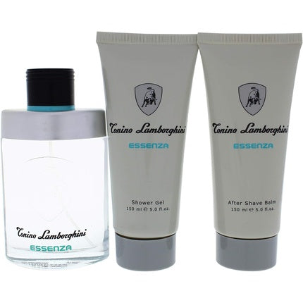 Tonino Lamborghini Essenza Gift Set pentru bărbați, set cadou, parfum 125ml + gel de duș 150ml + balsam postbărbierit 150ml, ambalaj metalic argintiu