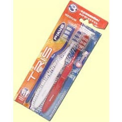 Set 3 perii de dinți Piave Tris Medium, cu capete colorate (albastru, alb, roșu)