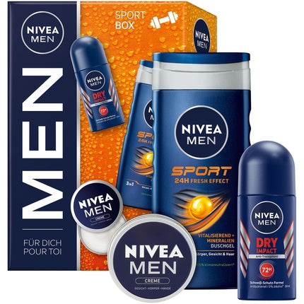 Set Cadou Nivea Men Sport, Trusă cu cremă hidratantă, gel de duș și antiperspirant roll-on