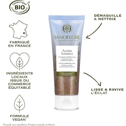 Sanoflore Aciana Botanica Gentle Scrub Organic, Exfoliant facial cu pudră de nucă și hidrolat de bleuet, 75ml