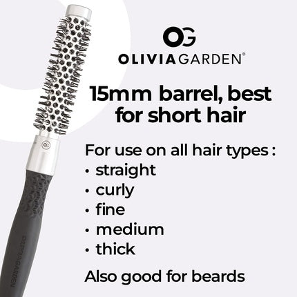 Perie rotundă, Olivia Garden, Essential Blowout, argintiu-negru 15mm