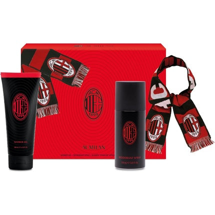 Set cadou A.C. Milan, deodorant 150ml, gel de duș 200ml, eșarfă oficială