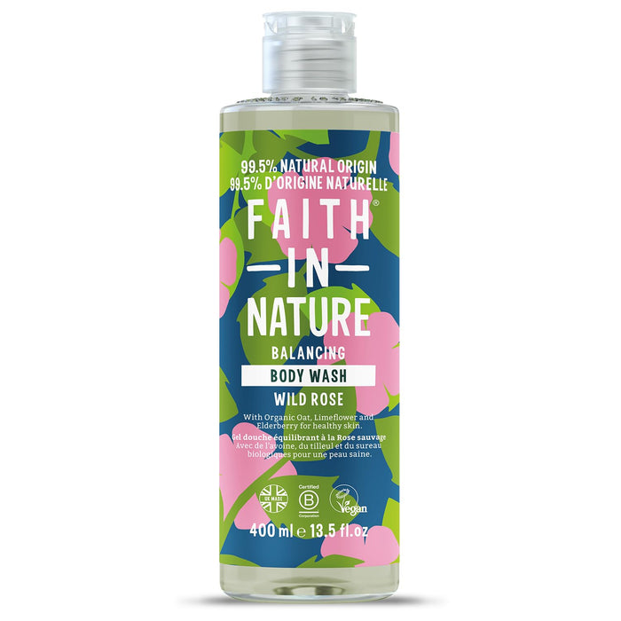 Gel de duș Faith In Nature Wild Rose, echilibrant, 400 ml