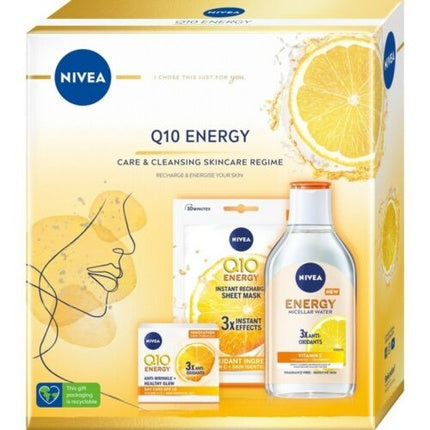 Set cadou, Nivea Q10 Energy, Cremă de zi 50ml, mască, loțiune micelară 400ml