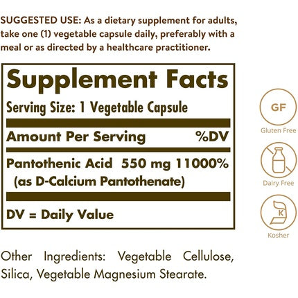 Supliment alimentar Solgar Pantothenic Acid 550mg 50 Veg Caps