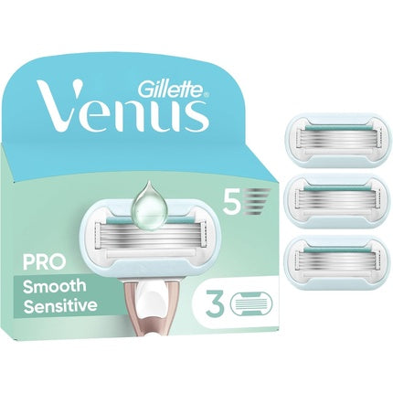 Blade de ras Gillette Venus Pro Smooth Sensitive, refiluri, set 3 buc, albastru