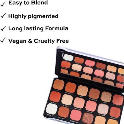 Paletă de farduri pentru ochi Makeup Revolution Forever Flawless Decadent, 18 nuanțe, tonuri nude și aurii