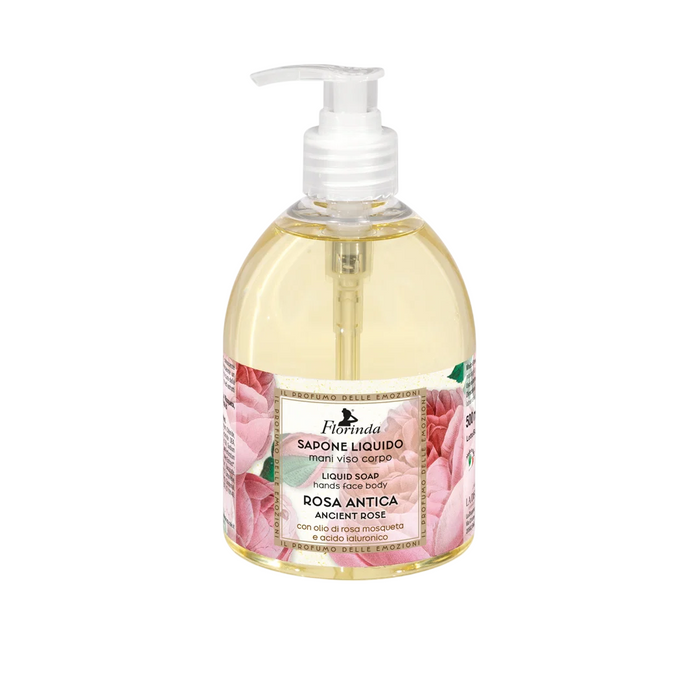 Săpun lichid Florinda Rosa Antica, pentru mâini, față și corp, cu efect de curățare și catifelare, 500 ml