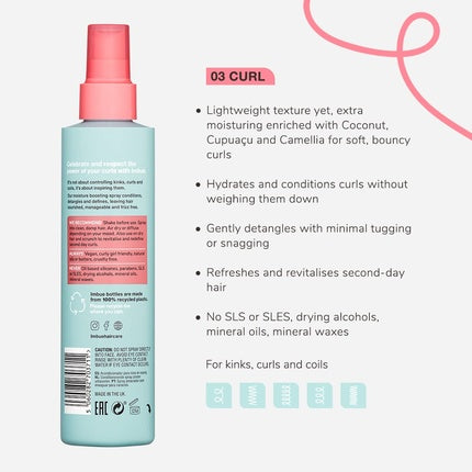 Imbue Curl Inspiring Conditioning Leave In Spray, Vegan și prietenos cu metoda Curly Girl, 200g