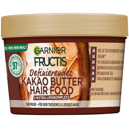 Masca de păr Garnier Fructis Cocoa Butter, 400ml, pentru păr uscat și creț, cu unt de cacao, ambalaj maro