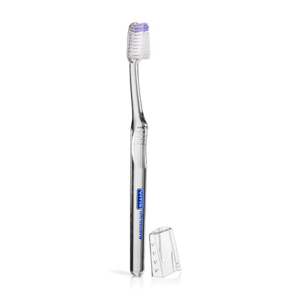 Periuță de dinți Vitis Ultrasoft Adult, design ergonomic, culoare alb-violet