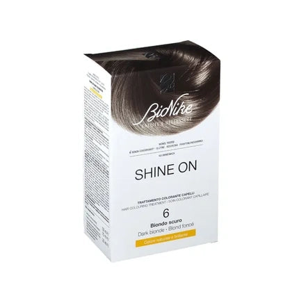 Vopsea de păr Bionike Shine On, nuanța 6 Dark Blonde, ambalaj carton, culoare blond închis