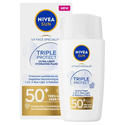 Crema Ușoară de Soare, Nivea Sun Face Triple Protection SPF 50+, Alb, 115g