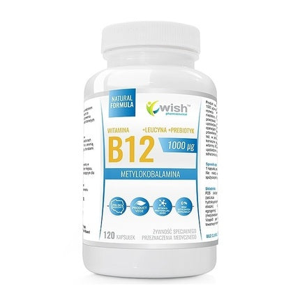 Supliment alimentar, Wish Pharmaceuticals, Vitamină B12 + Leucină + Prebiotic, 1000 mcg, 120 capsule