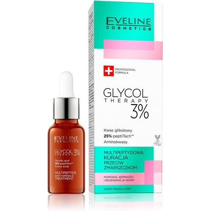 Tratament antirid, Eveline Cosmetics, Glycol Therapy 3%, multipeptide, 18 ml