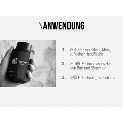 Seb Man The Multitasker - Gel de duș, Șampon și Șampon pentru Barbă cu Extract de Guarană și Bergamotă, 250ml