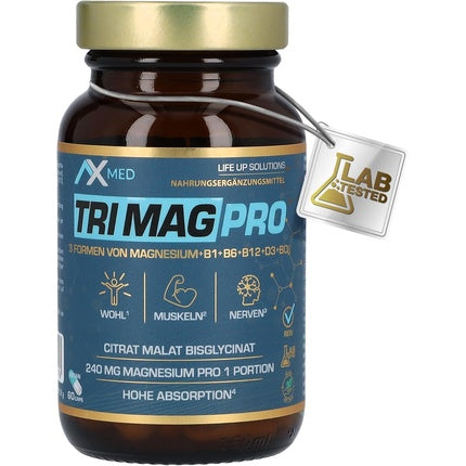 AxeMed Tri Mag Pro, Complex Magnesiu Citrat Malat Diglicinat cu Vitamina B1, 165 g, Sticlă Maro