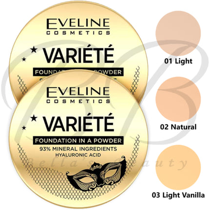 Pudra fond de ten Eveline Variete, 93% ingrediente naturale, 8g