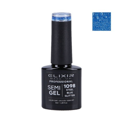 Lac de unghii Elixir Semi Gel 1098 albastru cu sclipici 8ml