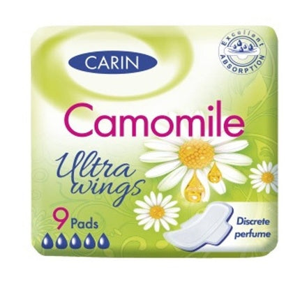 Sanitare Carin Ultra Wings, Chamomile, cu aripioare, 9 buc